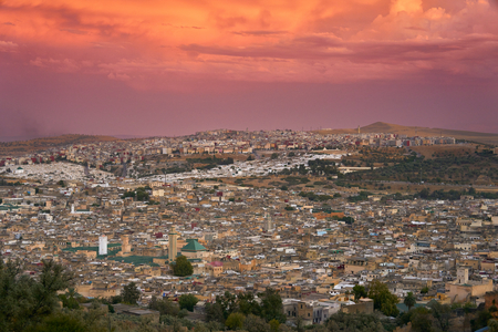 A sunset scene looking over the old city of Fez, Morocco, 2022 (photo)