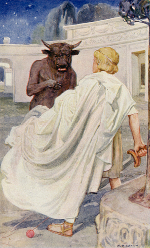 Theseus and the Minotaur (colour litho)