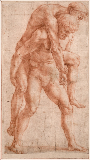 Young Man Carrying an Old Man on His Back (Aeneas and Anchises), c.1514 (sanguine on paper)