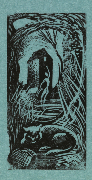 (Cat Landscape) (wood engraving)