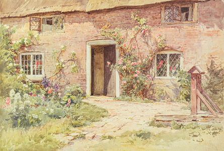 Roses round the cottage door, Wilmington (watercolour)