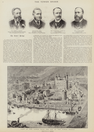 The construction of Tower Bridge, London (litho)