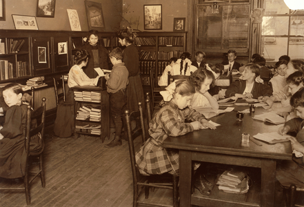 Library, Henry Street Settlement, New York City, 1910 (b/w photo)