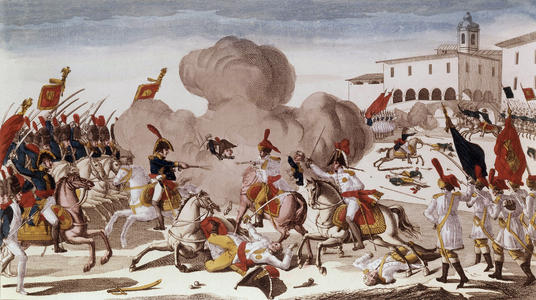 Napoleonic war : Ostrolenka battle (poland) French victory on russians, february 15, 1807, engraving