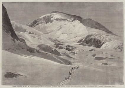 Ascent of Mont Blanc, M Bisson's Photographic Expedition leaving the Station of the Grand Mulets (engraving)