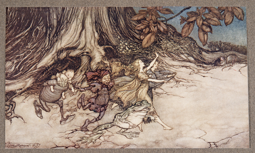 When they think you are not looking  they skip along pretty lively, from Peter Pan in Kensington Gardens by J M Barrie (1860 - 1937), pub. 1906 (colour litho)
