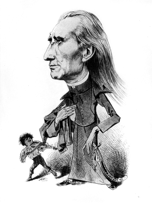 Franz Liszt and the gyspy musician - caricature