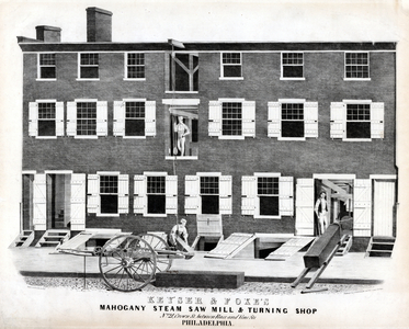 Keyser & Foxe's mahogany steam saw mill & turning shop, printed by Wagner & M'Guigan, c.1847 (litho)


