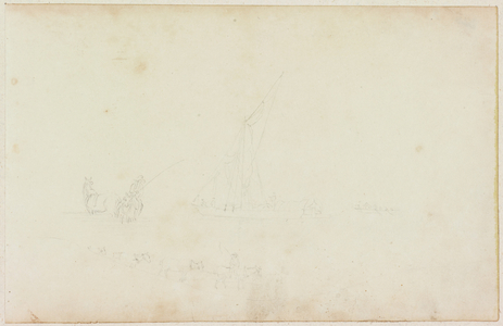 Sketch of Ship Rowing Boat and Rider with Line of Horses (pencil on paper (on paper with M746))