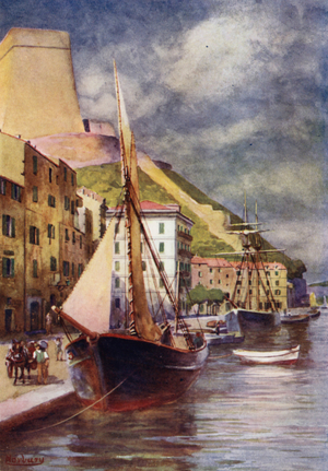 Corsica: The harbour, Bonifacio (colour litho)