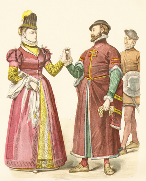 Fashion in England, 16th century (copper plate print)