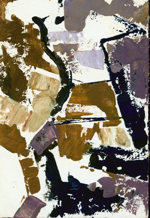 Abstract in blue, brown and mauve (oil on paper)