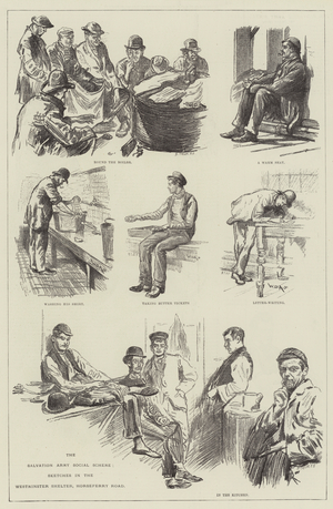 The Salvation Army Social Scheme, Sketches in the Westminster Shelter, Horseferry Road (litho)