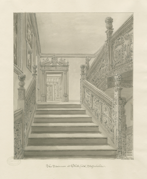 Interior of Blithfield Hall: sepia drawing, 1823 (drawing)