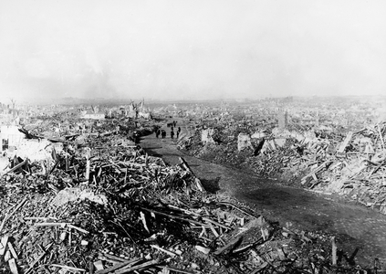 A view of Lens (France) destroyed by bombings in October 1918