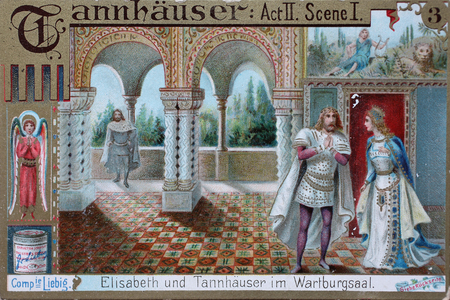 Series of pictures Tannhaeuser, Elisabeth and Tannhaeuser in the Wartburg Hall, Liebig picture
