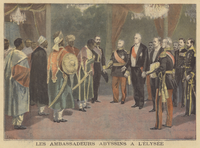 The Abyssinian Ambassadors at the Elysee Palace (colour litho)
