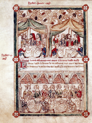 History of Esther and Assurius (king of Assyria, 6th-7th centuries), Story from the Old Testament, 14th century manuscript