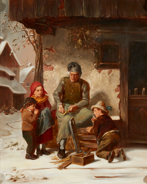 Repairing the Sledge (oil on canvas)