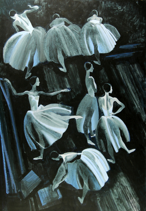 Ballerinas In the Wing, 1982 (tempera on card)