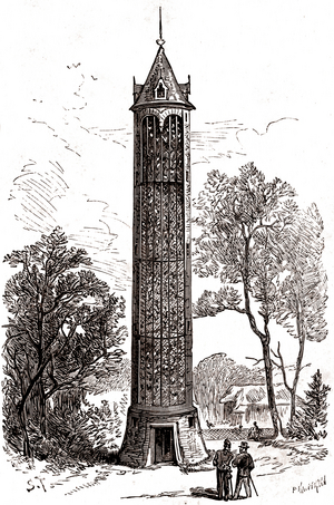 The military dovecote at the Jardin d'Acclimatation in Paris, 1887 (engraving)