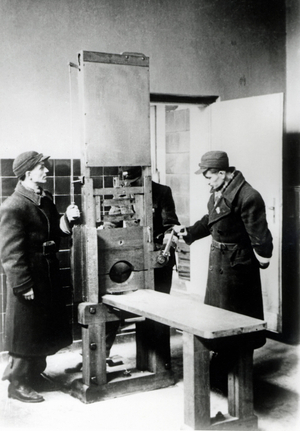 A guillotine for killing prisoners in Auschwitz Poland Photo taken of …, 1945 (photo)