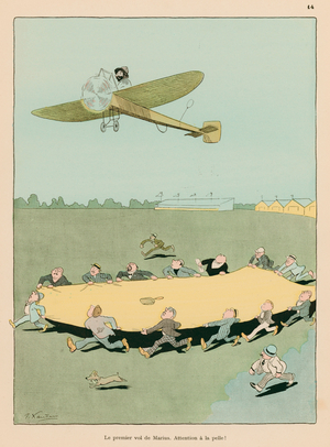 Marius's first flight, Look out for the shovel! (colour litho)