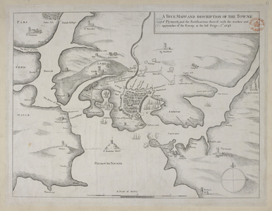 A map of Plymouth. A number of towns were under siege during the English Civil War, and some of these events are shown in maps. One of these towns was Plymouth, a Parliamentary stronghold besieged by Royalists for most of 1643