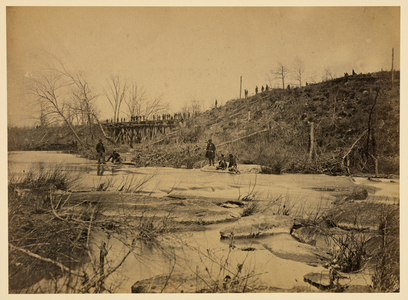 Repairing Bull Run Bridge. Construction Corps U.S.M.R. Railroads. 1863 (photo)