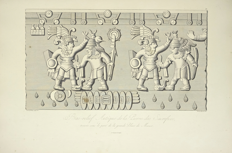 Aztec Stone Relief of Sacrifices, illustration from 'Vues des Cordillères et Monumens des Peuples Indigènes de l'Amérique' by Alexander von Humboldt and Aime Bonpland, 1813 (engraving)