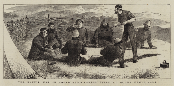 The Kaffir War in South Africa, Mess Table at Mount Kempt Camp (engraving)