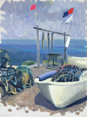 Beesands Beach with Conger Eels, Devon (oil on board)