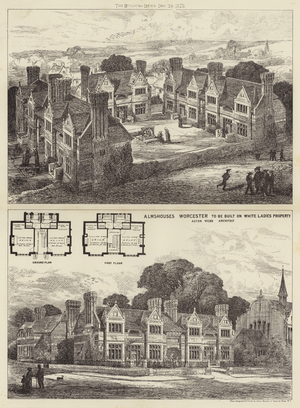 Almshouses Worcester to be built on White Ladies Property (engraving)