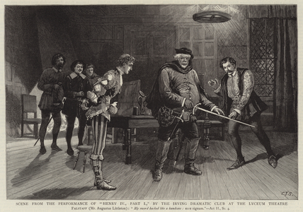 Scene from the Performance of "Henry IV, Part I," by the Irving Dramatic Club at the Lyceum Theatre (engraving)
