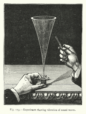 Experiment showing vibration of sound waves (engraving)