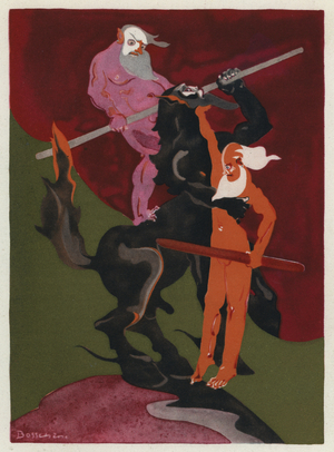 The Love Books of Ovid: The fierce Lapithae and the monstrous race of the Centaurs (colour litho)