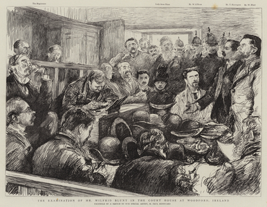 The Examination of Mr Wilfrid Blunt in the Court House at Woodford, Ireland (engraving)