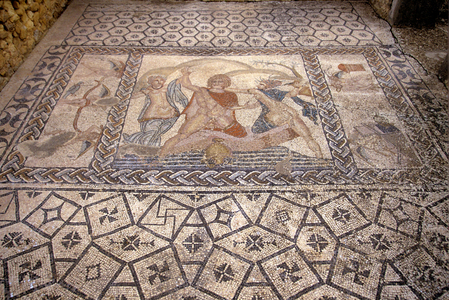 Roman mosaic floor, Volubilis, 2-3century AD. Abduction of Hyles by Nymphs. Morocco