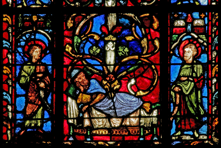 Window w0 depicting Jesse and two prophets on the Tree of Jesse (stained glass)