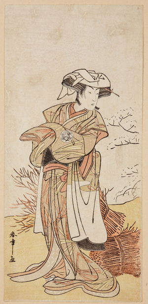 Nakamura Riko as a Young Woman Standing in front of Firewood, c.1787 (woodblock print diptych) (see also 714304 & 714306)