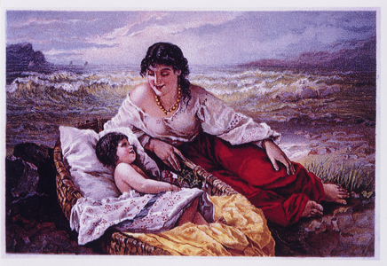 Mother With Child in Cradle at Seashore, Jayne's Carminative Balsam, Trade Card, 1885