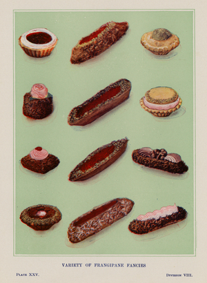 Trade's Cake Book: Variety of Frangipane Fancies (coloured photo)