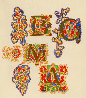 Illuminated letters A, B, C and M