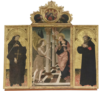 Annunciazione tra i santi Giovanni Gualberto e Benedetto, c.1500-05 (triptych on panel)