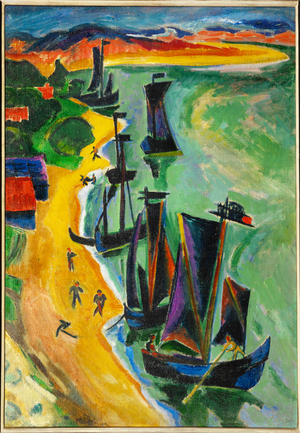 Returned boats (oil on canvas)