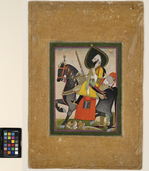 Bakhtawar Singh conquers a lion, c.1800  (opaque w/c and gold on paper)