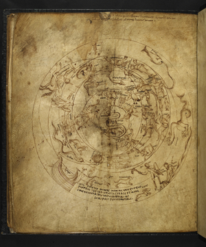 Harley 647 f.21v Diagram of the Northern and Southern Hemispheres, from 'Aratus' by Marcus Tullius Cicero (vellum)