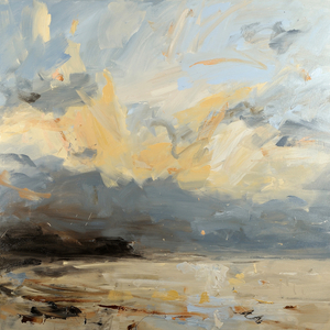 Low Sunset and Grey Clouds (oil on canvas)