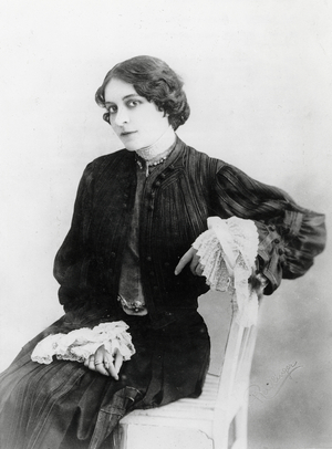 Portrait of Berthe Bovy, French actress, in 'Résurrection' (b/w photo)