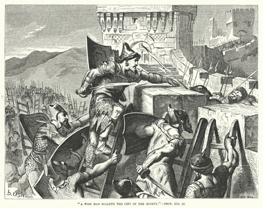 A wise man scaleth the city of the mighty, Proverbs XXI, 22 (engraving)